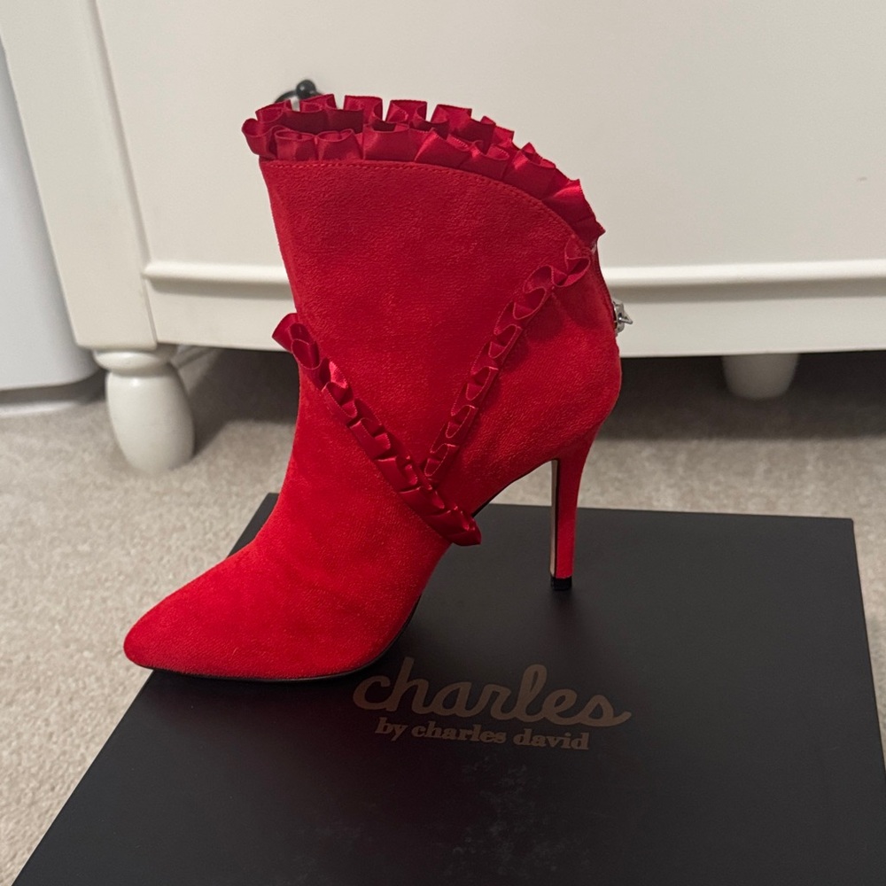 Charles by Charles David Red Ruffled Heeled Boots